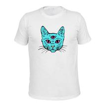 Camiseta 100% Algodão Tecido Macio Estampada Gato Olhos