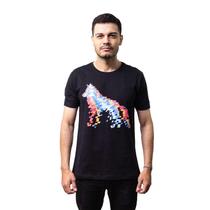 Camiseta Acostamento Casual Lobo Abstrato Masculina