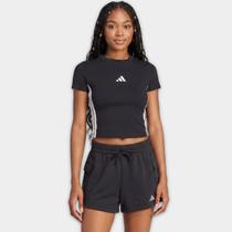 Camiseta Adidas 3 Barras Essentials Slim Feminina - Preto e Branco - G