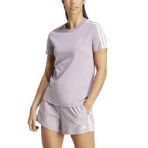 Camiseta Adidas Essentials Slim 3-Stripes Feminina Cor: Rosê E Branco - Tamanho: G
