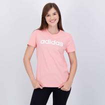 Camiseta Adidas Logo Linear Feminina Rosa e Branca