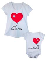 Camiseta Adulta Feminina e Body de Bebê Conectados Tal Mãe Tal Filho