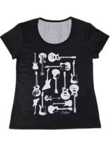 Camiseta Adulta Feminina Estampa Guitarras