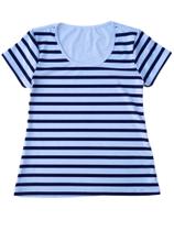 Camiseta Adulta Feminina Listrada Branca Azul Camiseta Adulta Feminina Listrada Branca Azul