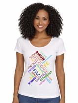 Camiseta Adulta Feminina Manga Curta Estampa Palavras