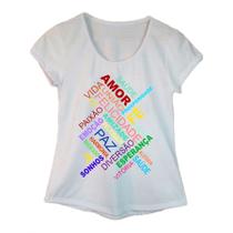 Camiseta Adulta Feminina Manga Curta Estampa Palavras Camiseta Adulta Feminina Manga Curta Estampa Palavras