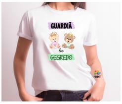 Camiseta Adulto GUARDIÃ do Segredo Est. Ursinho Lilás Verde - Chá Revelação Bebê Zlprint