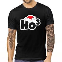 Camiseta Adulto Preta Papai Noel Natal ho Ho Ho Natalina Noela