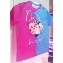 Camiseta Adulto Unissex Chá de Revelação Pink com azul