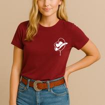 Camiseta Agodão Feminina Estamp Chapéu Terço Religioso Cowgirl Country Festa Peão Cowboy Básica