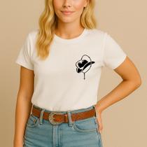 Camiseta Agodão Feminina Estamp Chapéu Terço Religioso Cowgirl Country Festa Peão Cowboy Básica Camiseta Agodão Feminina Estamp Chapéu Terço Religioso Cowgirl Country Festa Peão Cowboy Básica