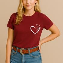 Camiseta Agodão Feminina Estamp Coração Crista Cavalo Modinha Jovem Festa Peão Show Agrogirl Básica