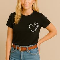 Camiseta Agodão Feminina Estamp Coração Crista Cavalo Modinha Jovem Festa Peão Show Agrogirl Básica