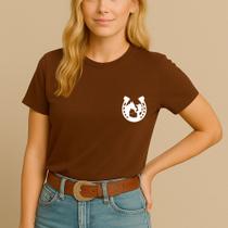 Camiseta Agodão Feminina Estamp Ferradura Mulher Cavalo Garota Manga Curta Blusa Unissex Rodeio