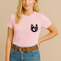 Camiseta Agodão Feminina Estamp Ferradura Mulher Cavalo Garota Manga Curta Blusa Unissex Rodeio