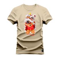 Camiseta Agodão T-Shirt Unissex Premium Macia Estampada Urso Natalino