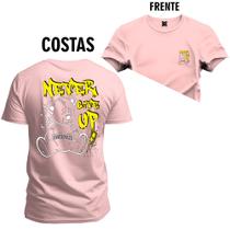 Camiseta Agodão T-Shirt Unissex Premium Macia Estampada Urso Never Up Frente e Costas