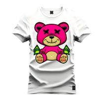 Camiseta Agodão T-Shirt Unissex Premium Macia Estampada Urso Rosa X