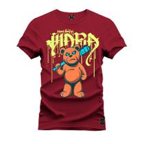 Camiseta Agodão T-Shirt Unissex Premium Macia Estampada Urso Vider