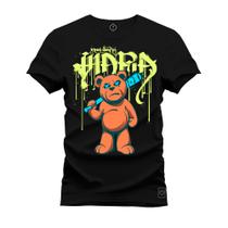 Camiseta Agodão T-Shirt Unissex Premium Macia Estampada Urso Vider