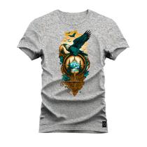 Camiseta Águia Guardiã Plus Size Extra Grande Gola Redonda Estampada