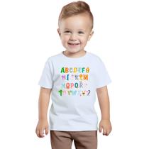 Camiseta Alfabeto Divertido Animais Camisa Personalizada Blusa Infantil e Juvenil Algodão com Poliéster Camiseta Alfabeto Divertido Animais Camisa Personalizada Blusa Infantil e Juvenil Algodão com Poliéster