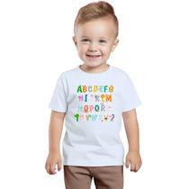 Camiseta Alfabeto Divertido Animais Camisa Personalizada Blusa Infantil e Juvenil Algodão com Poliéster