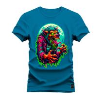 Camiseta Algodão 30.1 Premium Estampada Lobo Neon