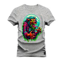 Camiseta Algodão 30.1 Premium Estampada Lobo Neon