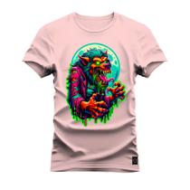 Camiseta Algodão 30.1 Premium Estampada Lobo Neon