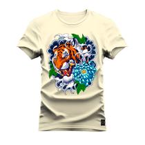 Camiseta Algodão 30.1 Premium Estampada Tigre Bomber