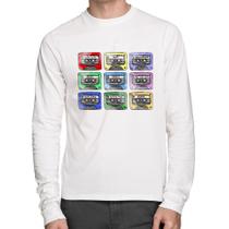 Camiseta Algodão 80's Cassette Tapes Manga Longa - Foca na Moda