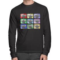 Camiseta Algodão 80's Cassette Tapes Manga Longa - Foca na Moda