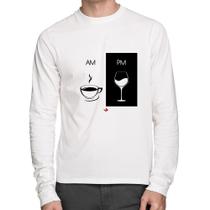 Camiseta Algodão AM Café PM Vinho Manga Longa - Foca na Moda