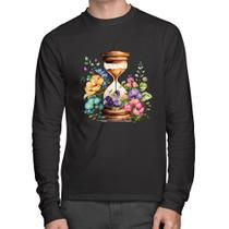 Camiseta Algodão Ampulheta Floral Manga Longa - Foca na Moda