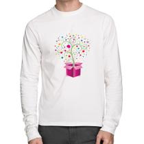 Camiseta Algodão Árvore Corações Caixa Manga Longa - Foca na Moda