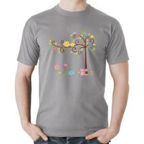 Camiseta Algodão Árvore Flores E Animais - Foca na Moda