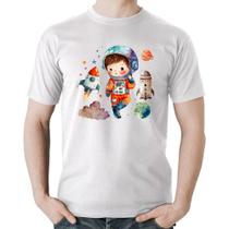 Camiseta Algodão Astronauta Criança e Foguetes - Foca na Moda