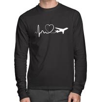 Camiseta Algodão Avião Batimentos Cardíacos Coração Manga Longa - Foca na Moda