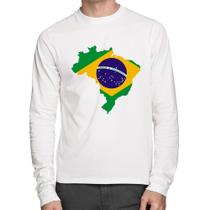 Camiseta Algodão Bandeira Brasil Mapa Manga Longa - Foca na Moda