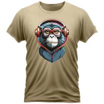 Camiseta Algodão Básica Feminino Masculino Estampada Fone Monkey