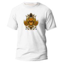 Camiseta Algodão Básica Premium Estampa Digital Gold Caveira