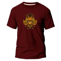 Camiseta Algodão Básica Premium Estampa Digital Gold Caveira