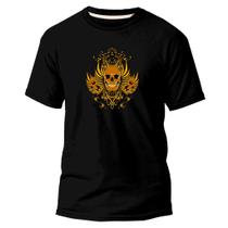 Camiseta Algodão Básica Premium Estampa Digital Gold Caveira