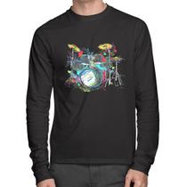 Camiseta Algodão Bateria Arte Manga Longa - Foca na Moda