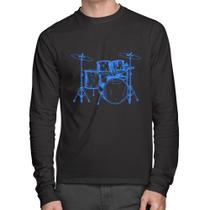 Camiseta Algodão Bateria Música (azul) Manga Longa - Foca na Moda