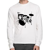 Camiseta Algodão Bateria Música Baterista Manga Longa - Foca na Moda