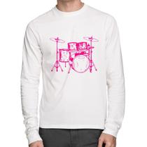 Camiseta Algodão Bateria Música (rosa) Manga Longa - Foca na Moda