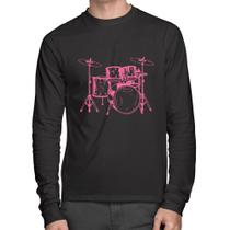 Camiseta Algodão Bateria Música (rosa) Manga Longa - Foca na Moda