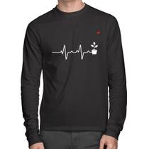 Camiseta Algodão Batimentos Cardíacos Plantinhas Manga Longa - Foca na Moda